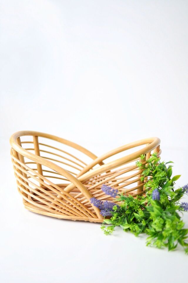 Bambu (Rattan) Çekim Sepeti Midye Model / Bambu Props açık ceviz