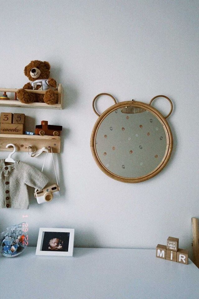 Yuvarlak Bambu (Rattan) Panda Ayna (45cm)