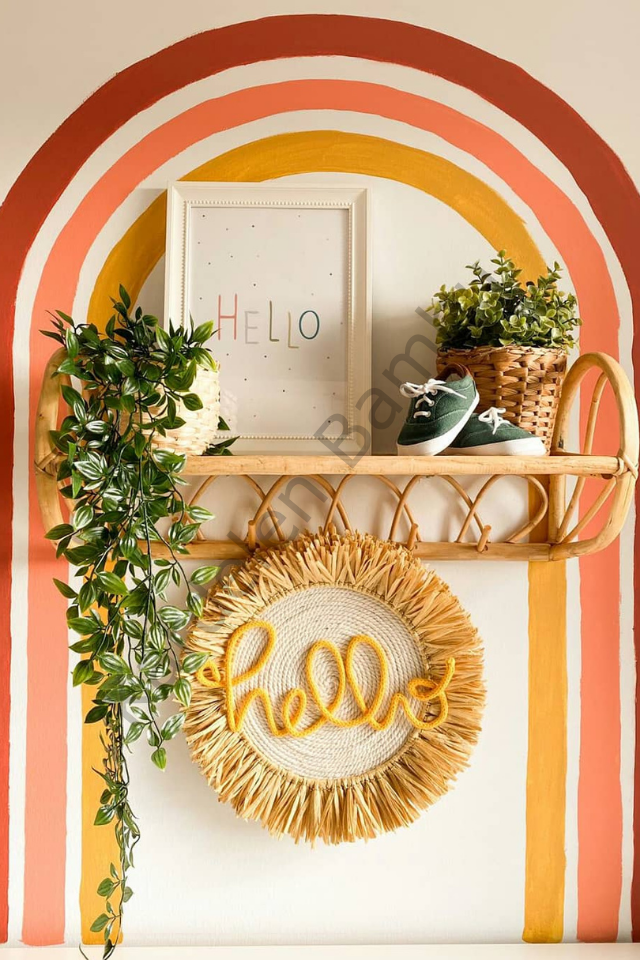 Bambu (Rattan) Askılı Duvar Rafı (50cm)