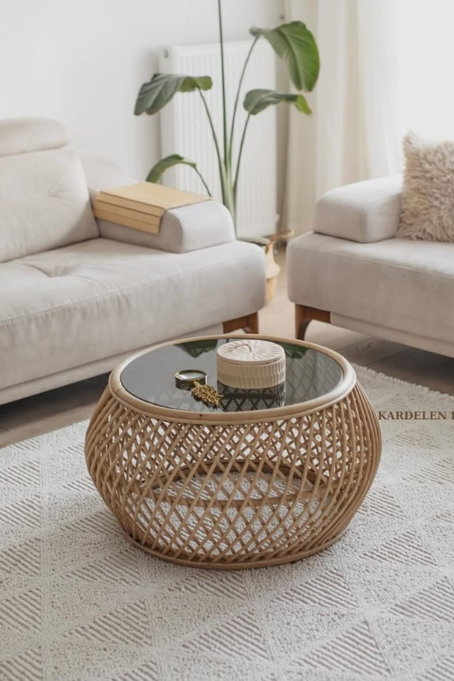 Baklava Model Bombeli Bambu Sehpa
