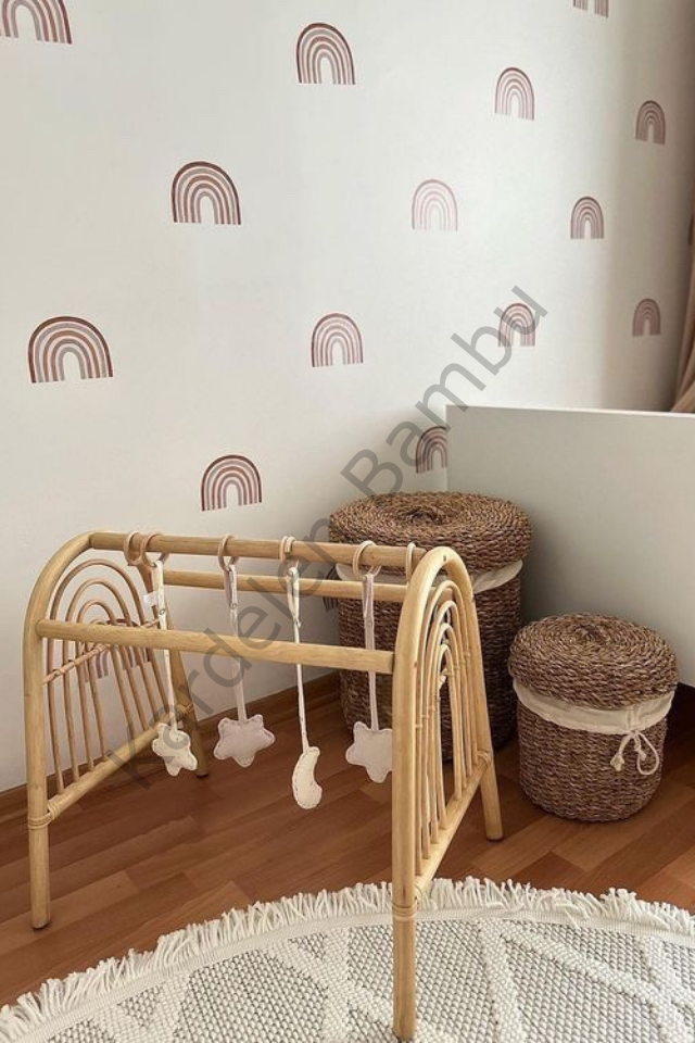 Bambu (Rattan) Gökkuşağı Model Bebek Egzersiz Aleti / Oyun Standı
