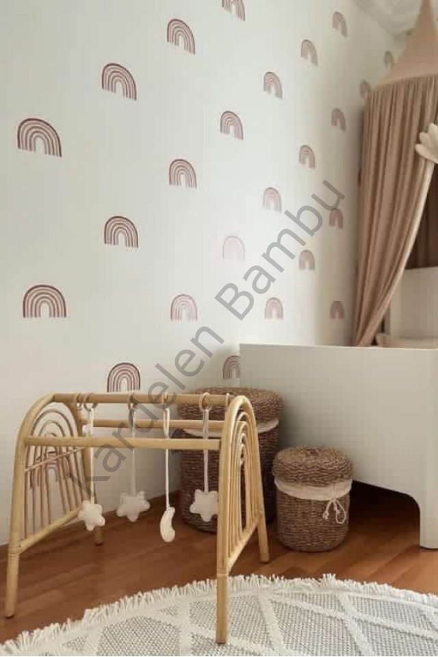 Bambu (Rattan) Gökkuşağı Model Bebek Egzersiz Aleti / Oyun Standı