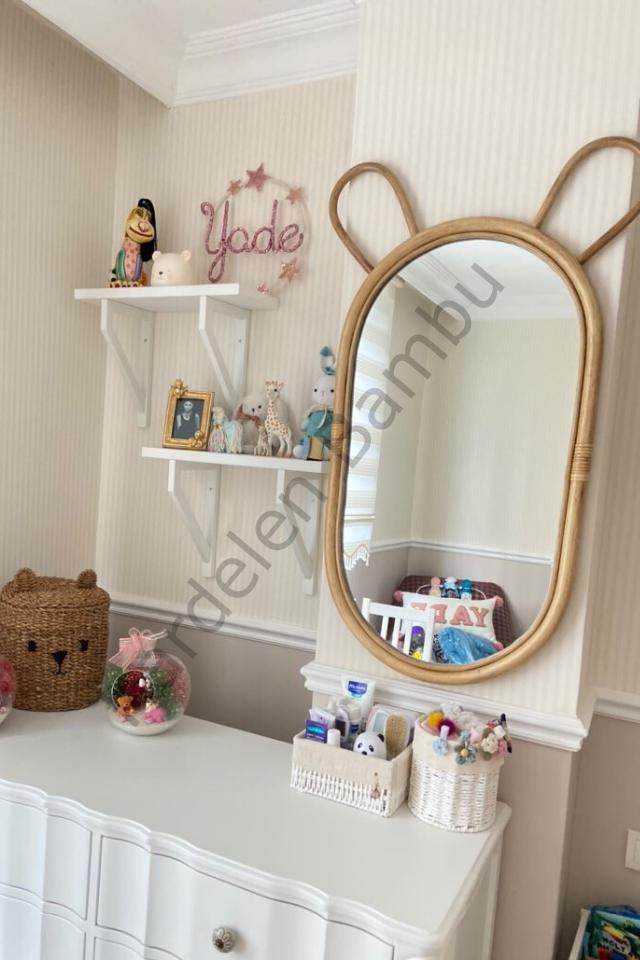 Bambu (Rattan) Tavşan Kulaklı Çocuk Boy Aynası