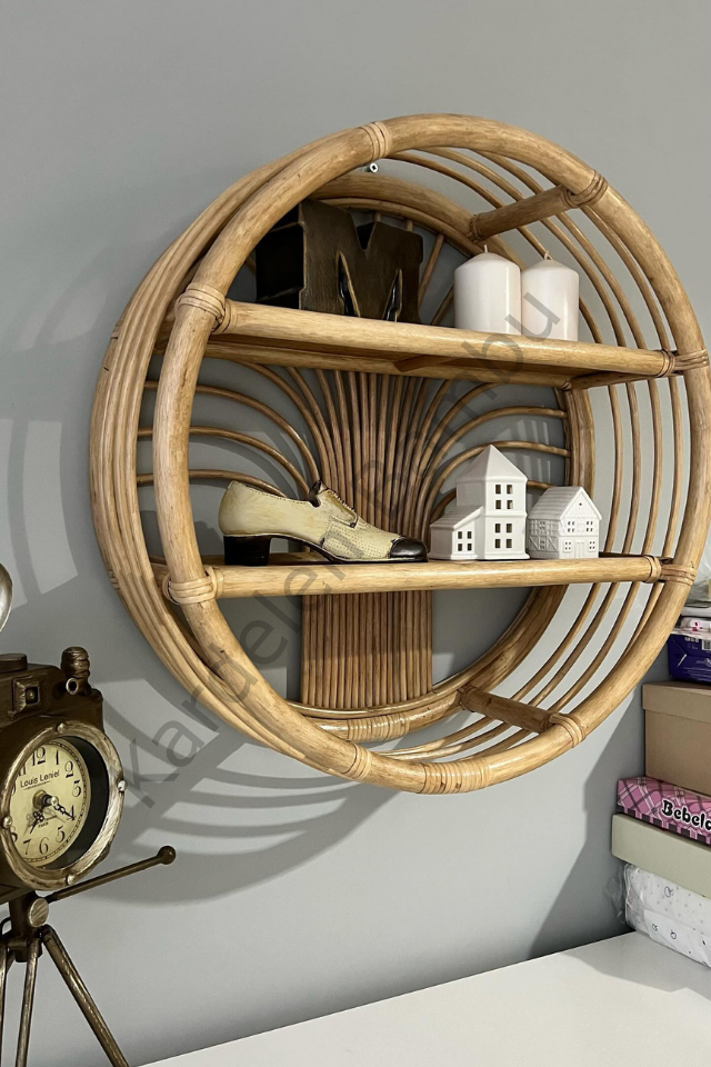 Bambu (Rattan) Yuvarlak Duvar Rafı