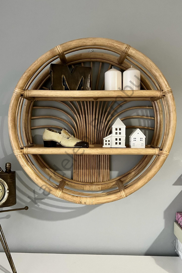 Bambu (Rattan) Yuvarlak Duvar Rafı