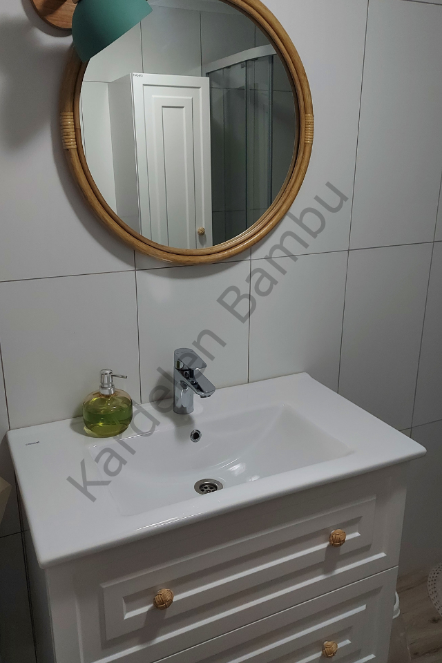 Yuvarlak Bambu (Rattan) Ayna Çerçevesi (80cm)